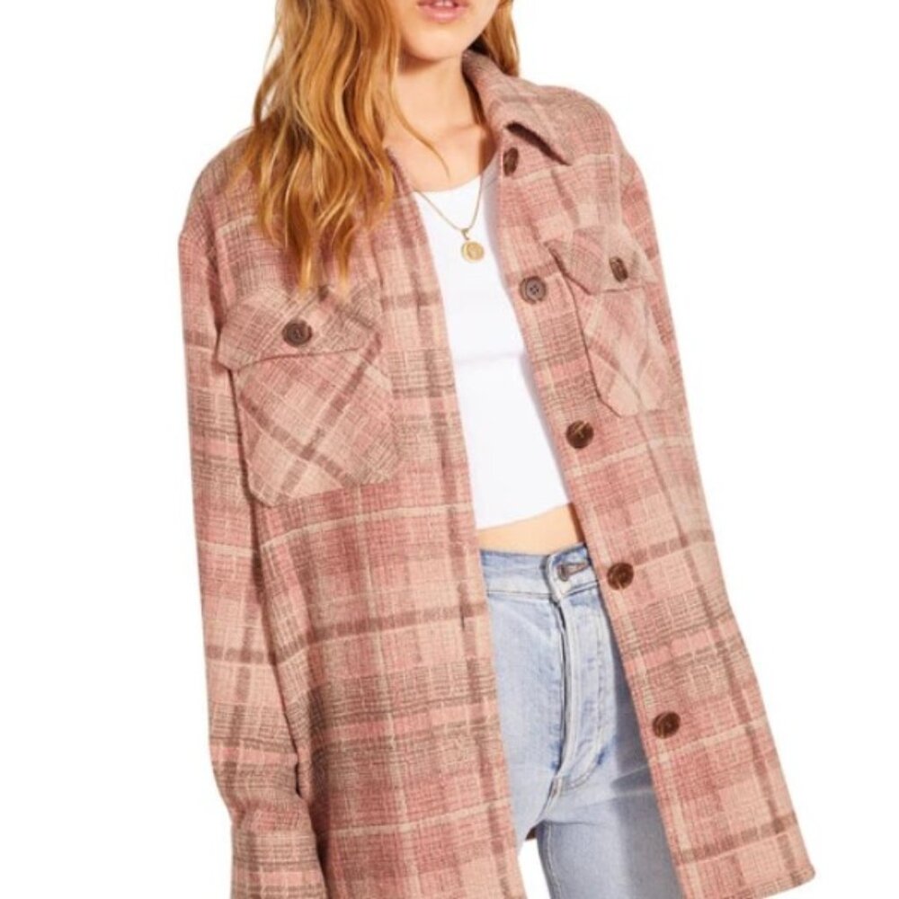 Bb Dakota Plaid Bouclé Shirt Jacket In Pink Check